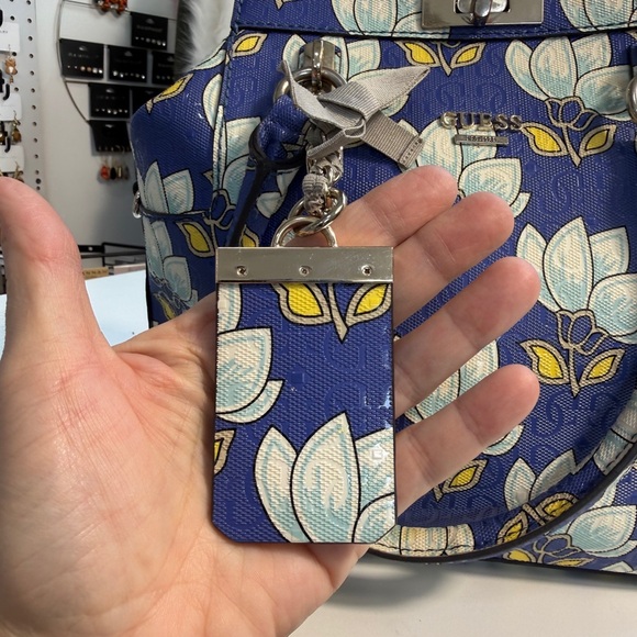 GUESS two way blue Floral Satchel with silver Accents - Picture 5 of 11